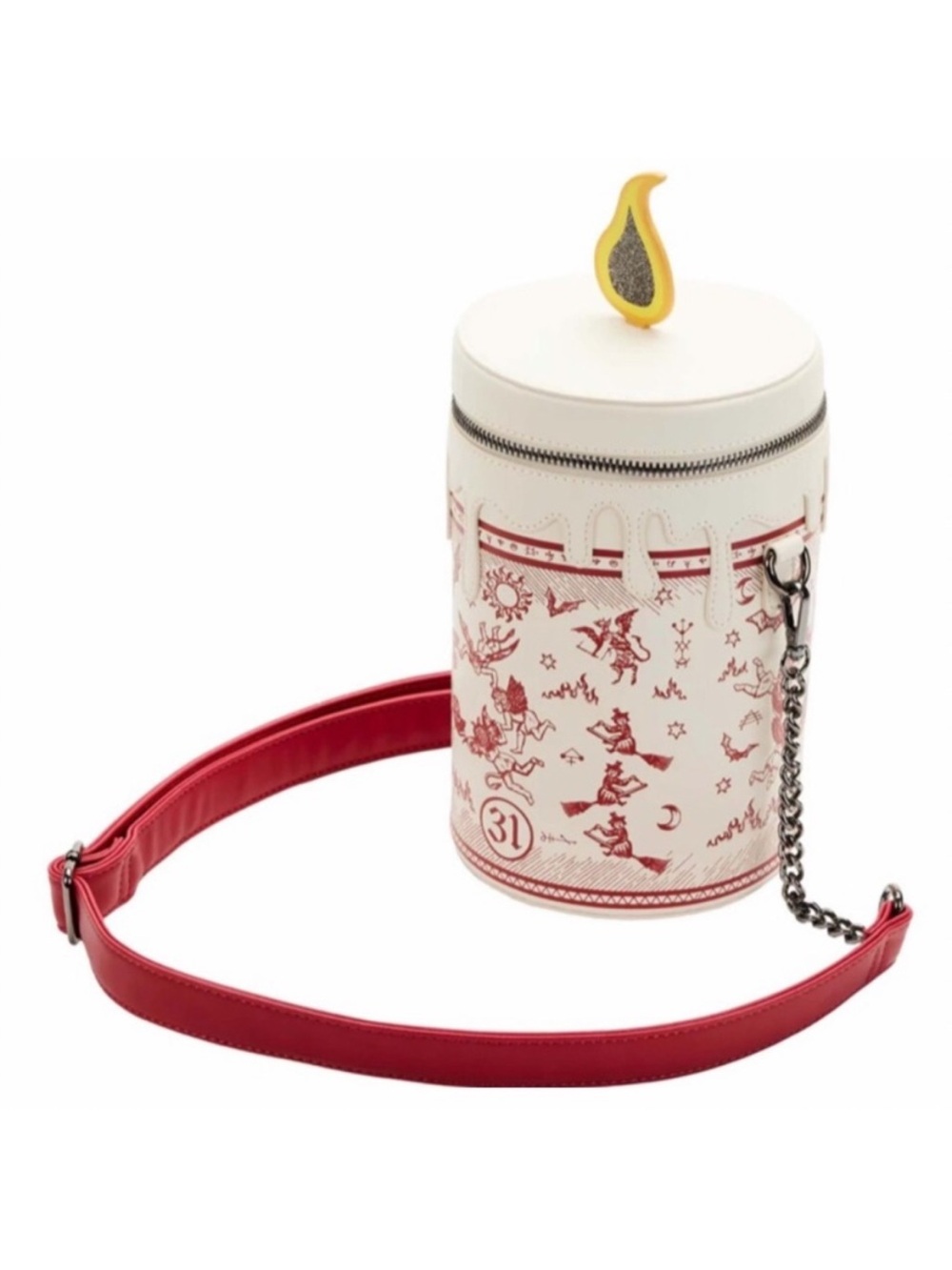 NWT Loungefly Cream & Red Candle Motif Cylinder Crossbody - Picture 2 of 10